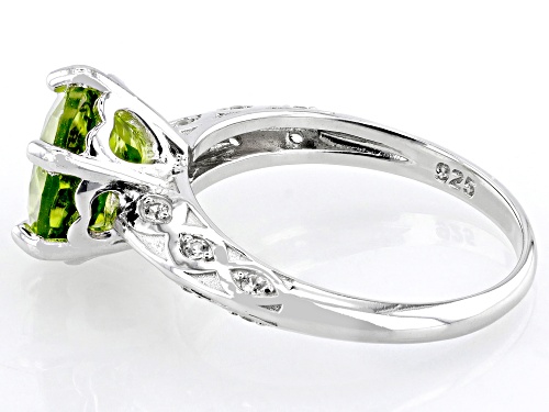 3.00ct Round Manchurian Peridot™ With 0.09ctw White Zircon Rhodium Over Sterling Silver Ring - Size 9