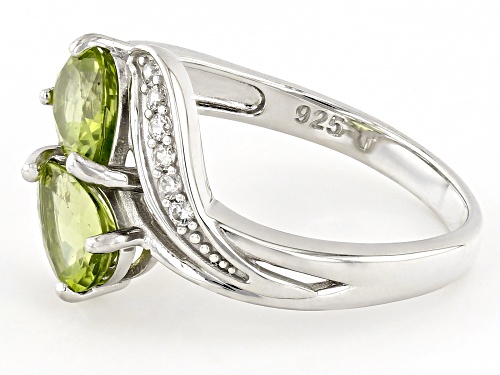 1.21ctw Oval Manchurian Peridot™ With 0.09ctw White zircon Rhodium Over Silver Bypass Ring - Size 8