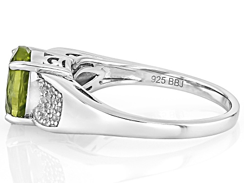 1.74ct Oval Manchurian Peridot™ With 0.17ctw White Zircon Rhodium Over Sterling Silver Ring - Size 9