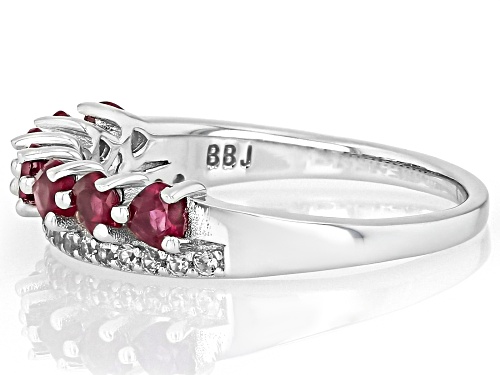 0.90ctw Heart Raspberry Rhodolite With .18ctw White Zircon Rhodium Over Silver Band Ring - Size 7