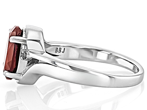 2.38ct Oval Hessonite Garnet With 0.02ctw Champagne Diamond Rhodium Over Silver Ring - Size 8