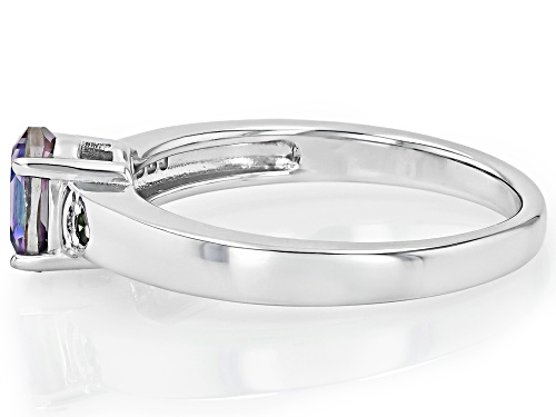 0.80ct Oval Mystic Topaz With 0.02ctw Green Diamond Accent Rhodium Over Sterling Silver Ring - Size 8