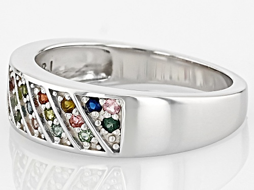 0.50ctw Round Multi-Tourmaline Rhodium Over Sterling Silver Band Ring - Size 7