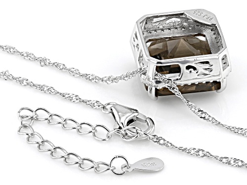10.21ct Smoky Quartz With 0.31ctw White Zircon Rhodium Over Sterling Silver Pendant With Chain