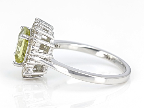 1.28ct Square Octagonal Canary Apatite With 0.60ctw White Zircon Rhodium Over Silver Ring - Size 9