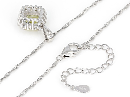 1.28ct Rectangular Octagonal Canary Apatite With .68ctw Zircon Rhodium Over Silver Pendant Chain