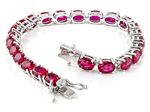 26.69ctw Lab Created Ruby Rhodium Over Sterling Silver Tennis Bracelet - Size 8