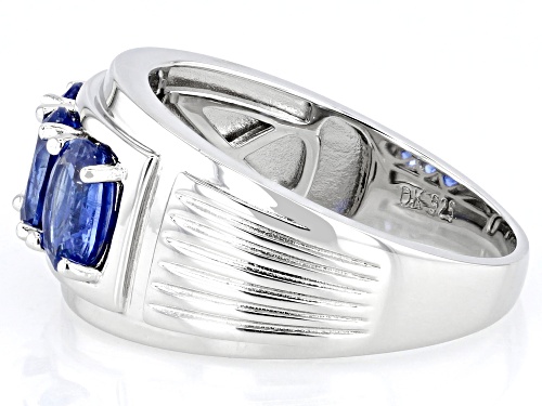2.68ctw Oval Blue Kyanite Rhodium Over Sterling Silver Men's Ring - Size 10