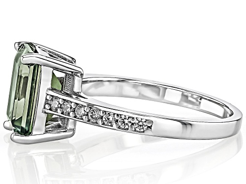 2.68ct Rectangular Octagonal Green Labradorite With .28ctw White Zircon Rhodium Over Silver Ring - Size 9