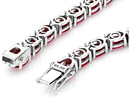 19.00ctw Oval Lab Created Ruby Rhodium Over Sterling Silver Tennis Bracelet - Size 8