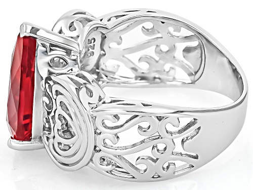 5.20ct Pear Lab Created Ruby Rhodium Over Sterling Silver Solitaire Ring - Size 8