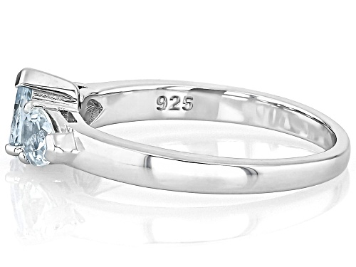 0.90ctw Pear Shape Aquamarine Rhodium Over Sterling Silver 3-Stone Ring - Size 8
