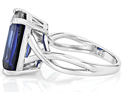 8.37ct Emerald Cut Lab Created Blue Sapphire Rhodium Over Sterling Silver Solitaire Ring - Size 10