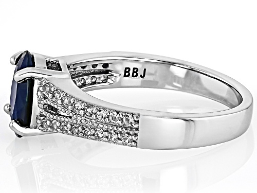 1.80ct Sapphire with 0.30ctw Lab Created White Sapphire Rhodium Over Sterling Silver Ring - Size 6