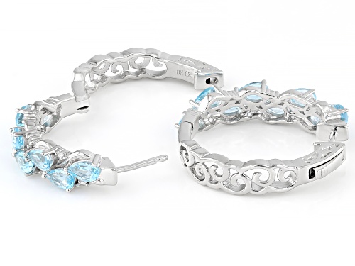 3.67ctw Swiss Blue Topaz With 0.27ctw White Topaz Rhodium Over Sterling Silver Hoop Earrings