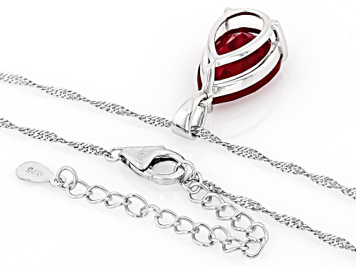 7.08ct Pear Lab Created Ruby Rhodium Over Sterling Silver Pendant With Chain