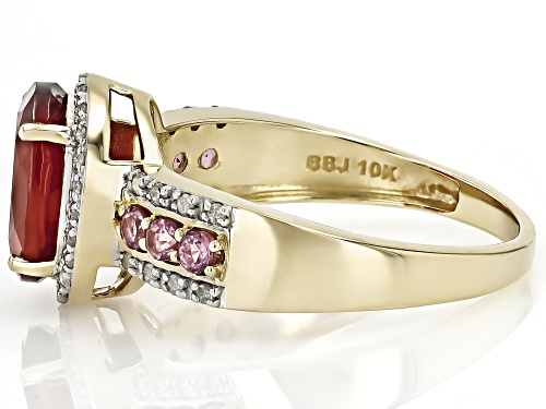 2.68ct Hessonite Garnet, 0.24ctw Color Shift Garnet With 0.13ctw White Diamond 10k Yellow Gold Ring - Size 7