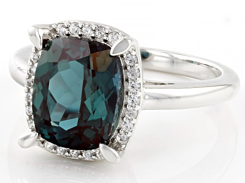 3.23ct Lab Created Alexandrite With 0.16ctw White Zircon Rhodium Over Sterling Silver Ring - Size 8