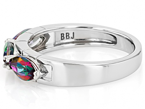 1.62ctw Marquise Mystic Fire® Green Topaz Rhodium Over Sterling Silver Ring - Size 9