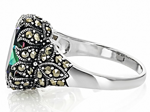 4.95ct Mystic Fire® Green Topaz With Marcasite Rhodium Over Sterling Silver Ring - Size 6