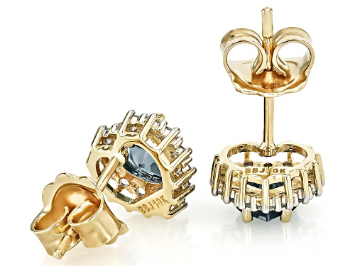 0.95ctw London Blue Topaz With 0.20ctw White Topaz 10k Yellow Gold Earrings