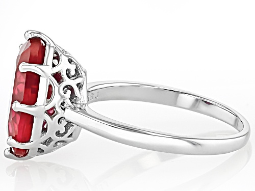5.70ct Oval Lab Created Ruby Rhodium Over Sterling Silver Solitaire Ring - Size 9