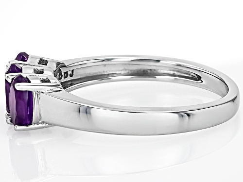 0.99ctw Oval African Amethyst Rhodium Over Sterling Silver 3-Stone Ring - Size 8