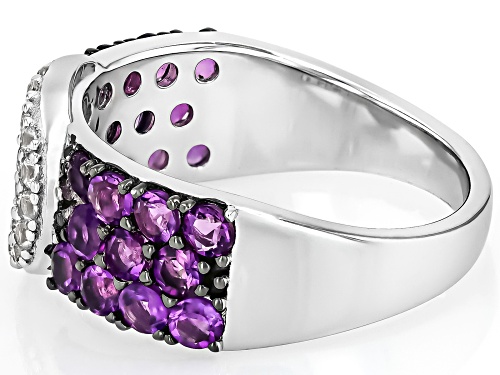 1.55ctw African Amethyst With 0.19ctw White Zircon Rhodium Over Silver Buckle Ring - Size 6