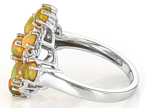 1.08ctw Pear Shape & Round Honey Color Ethiopian Opal Rhodium Over Sterling Silver Ring - Size 7