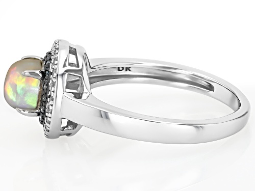 0.49ct Ethiopian Opal With 0.07ctw Blue Diamond, 0.11ctw White Zircon Rhodium Over Silver Ring - Size 10