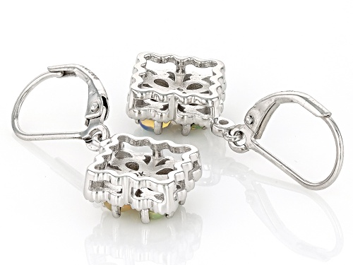 0.75ctw Honey Color Ethiopian Opal With 0.03ctw White Zircon Rhodium Over Sterling Silver Earrings