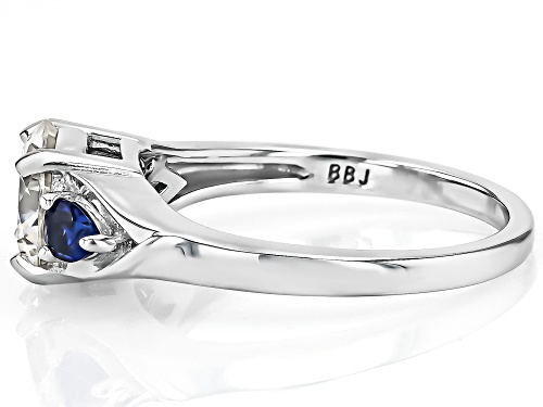 2.55ct Strontium Titanate With 0.27ctw Lab Blue Created Sapphire Rhodium Over Sterling Silver Ring - Size 9