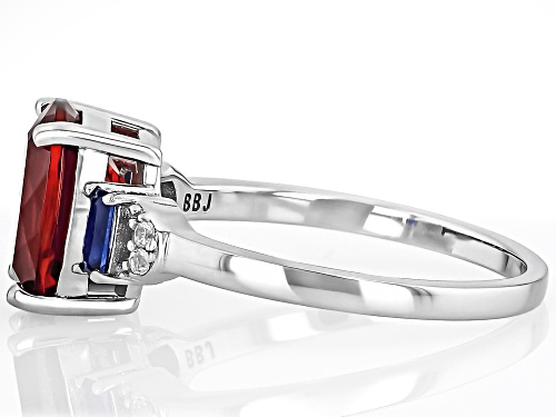 2.10ct Lab Bixbite with 0.18ctw Lab Blue & Lab White Sapphire Rhodium Over Sterling Silver Ring - Size 6