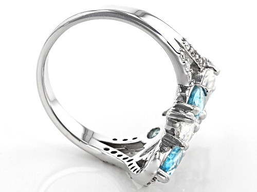 2.50ctw Strontium Titanate and 2.81ctw Blue and White Zircon Rhodium Over Silver Ring - Size 6