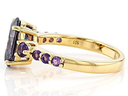 3.25ct Oval Strontium Titanate and .37ctw African Amethyst 18K Gold Over Silver Ring - Size 6