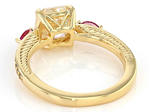 2.40ct Strontium Titanate and Lab Bixbite with Zircon 18K Yellow Gold Over Silver Ring - Size 8