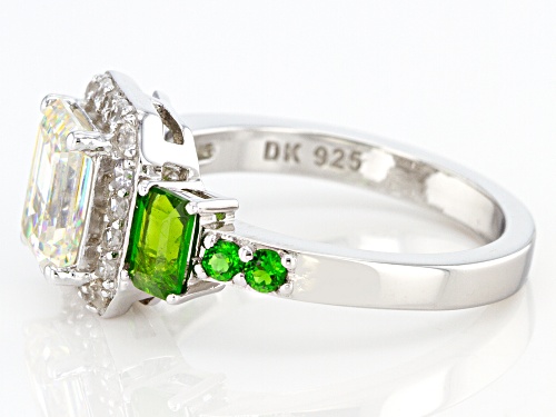 2.10ct Strontium Titanate with Chrome Diopside & White Zircon Rhodium Over Silver Ring - Size 6