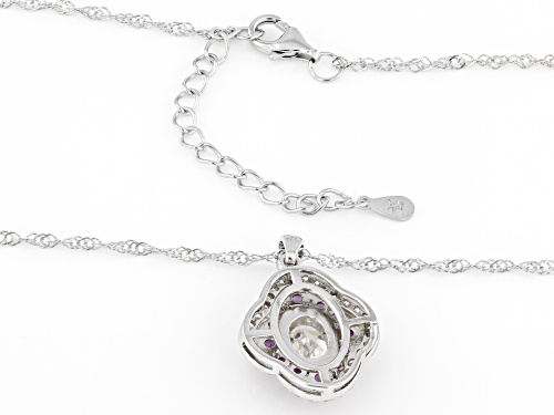 1.50ct Strontium Titanate & Amethyst & White Zircon Rhodium Over Silver Pendant/Chain