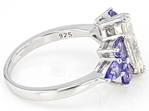 2.25ct Marquise Cut Strontium Titanate & Tanzanite Rhodium Over Silver Ring - Size 9