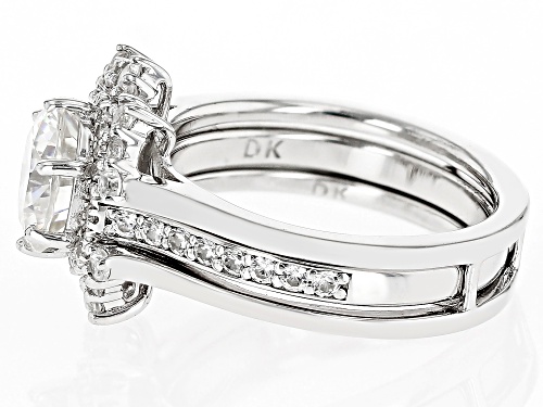 2.50CT STRONTIUM TITANATE & 1.12CTW WHITE ZIRCON RHODIUM OVER SILVER RING WITH GUARD - Size 9