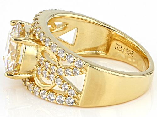 3.50CT STRONTIUM TITANATE & WHITE ZIRCON 18K YELLOW GOLD OVER SILVER RING - Size 6