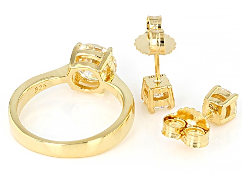 3.90ctw Strontium Titanate 18K Yellow Gold Over Silver Ring & Earring Set