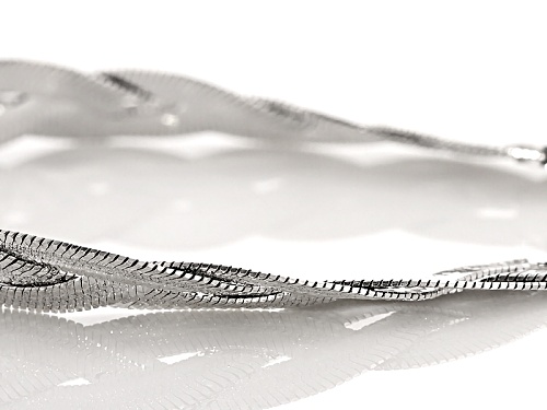 Rhodium Over Sterling Silver Braided Herringbone Link Sliding Adjustable 9 Inch Bracelet - Size 9
