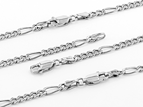 Sterling Silver Designer Figaro Chain Necklace Set 18, 20, & 24 Inch