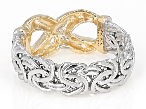 Sterling Silver & 18K Yellow Gold Over Sterling Silver Diamond Cut Infinity Design Byzantine Ring - Size 8