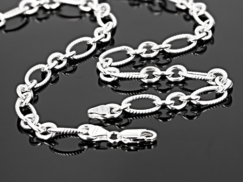 Sterling Silver Oval Textured Link Chain Necklace 20 Inch - Size 20