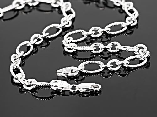 Sterling Silver Oval Textured Link Chain Necklace 24 Inch - Size 24