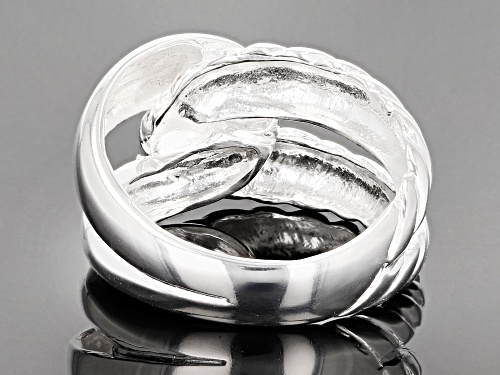 Sterling Silver Ribbed And Polished Embrace Band Ring. - Size 7