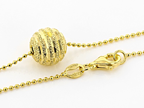 18K Yellow Gold Over Sterling Silver Bead Chain With Diamond Cut Central Bead Necklace 18 Inch - Size 18