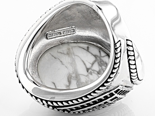 Southwest Style By Jtv™ 24x17mm Oval Carved White Magnesite Cameo Sterling Silver Ring - Size 5